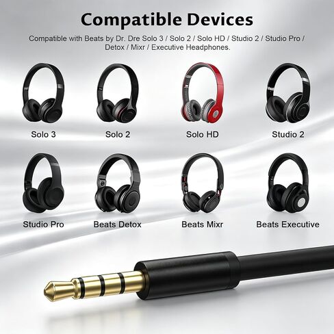 كابل صوت بديل 3.5 ملم إلى USB-C مع ميكروفون مدمج وتحكم في مستوى الصوت متوافق مع Beats بواسطة Dr. Dre Solo 3 / Solo 2 / Solo HD / Studio 2 / Studio Pro / Detox / Mixr / سماعات الرأس التنفيذية 4.6FT in Kuwait