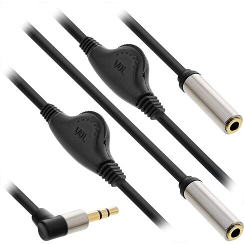 InLine 99253A Slim Audio Y-Cable Jack 3.5 mm ST to 2x Jack BU, with Volume Control, 0.25 m in Kuwait
