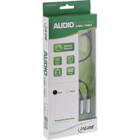 InLine 99253A Slim Audio Y-Cable Jack 3.5 mm ST to 2x Jack BU, with Volume Control, 0.25 m in Kuwait