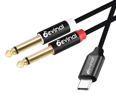 USB C to 1/4" inch Audio Cable, Type C to Dual 6.35mm TRS Stereo Aux Cord Y Splitter for Smartphone, Tablet, Laptop Link Amplifier, Mixing Console Mixer, Speaker, 6.6 Feet in Kuwait