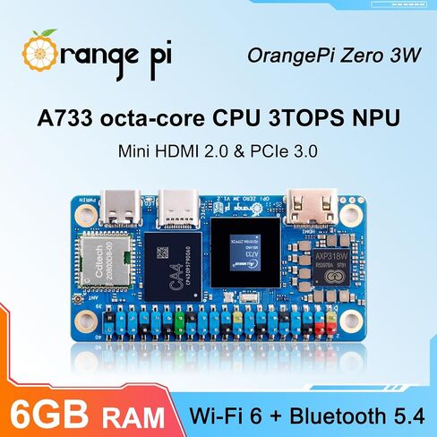 كمبيوتر OrangePi Zero3W 6GB LPDDR5 AllWinner A733 ثماني النواة مع 3 وحدات NPU، WiFi 6.0/Bluetooth 5.4، لوحة تطوير تعمل بنظام Linux/Debian/Ubuntu/Android (6 جيجابايت) in Kuwait