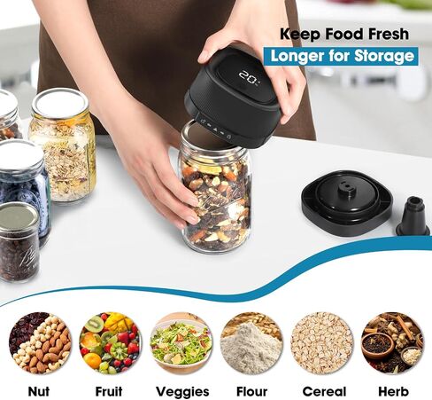 ZIWEO Mason Jar Vacuum Sealer Kit for Wide Mouth and Regular Mouth Mason Jars, Electric Vacuum Sealer with Suction Nozzle, 10 Lids and 1 Vacuum Bag, Compact and Auto Stop Design in Kuwait