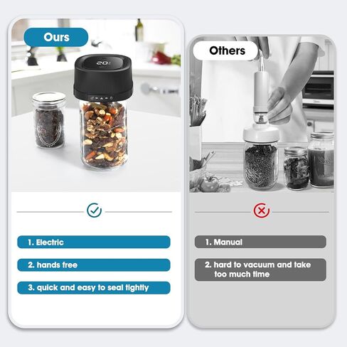 ZIWEO Mason Jar Vacuum Sealer Kit for Wide Mouth and Regular Mouth Mason Jars, Electric Vacuum Sealer with Suction Nozzle, 10 Lids and 1 Vacuum Bag, Compact and Auto Stop Design in Kuwait