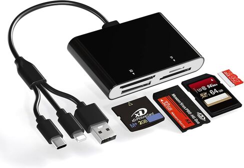 Memory Stick Pro Duo Card Reader, 4 in 1 SD/TF/MS/XD Card Reader with L-ightning+USB A+USB C, Multi Card Reader Support OTG, Fast Data Transfer, Memory Stick Reader for i-Phone/Android/PC in Kuwait