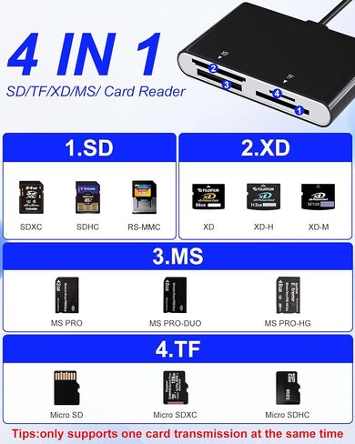 Memory Stick Pro Duo Card Reader, 4 in 1 SD/TF/MS/XD Card Reader with L-ightning+USB A+USB C, Multi Card Reader Support OTG, Fast Data Transfer, Memory Stick Reader for i-Phone/Android/PC in Kuwait