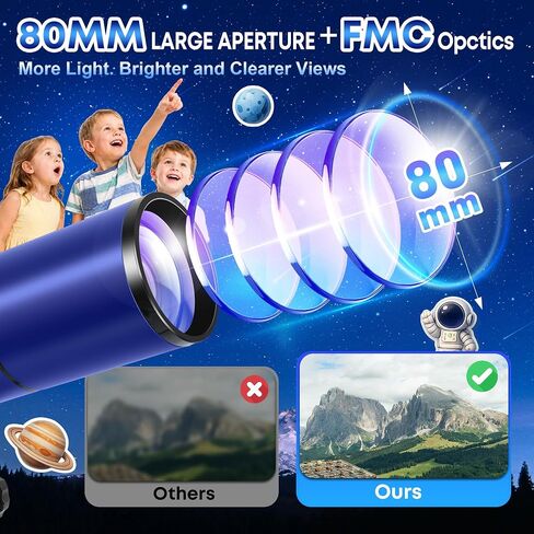 UncleHu 80mm Telescope for Kids 8-12 & Adults with Pop-Up Space Tent Set in Saudi Arabia