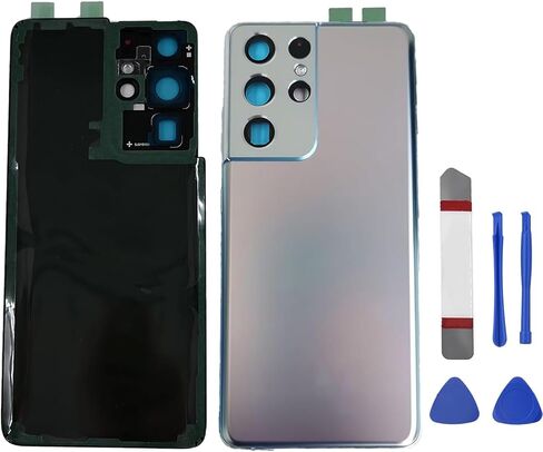 Galaxy S21 Ultra Back Glass Cover Replacement for Samsung Galaxy S21U S21 Ultra 5G SM-G998B G998U G998U1 G998W Housing Door with Camera Glass Lens Pre-Install Tapes + repair Tool Kits (Phantom Silver) in Saudi Arabia