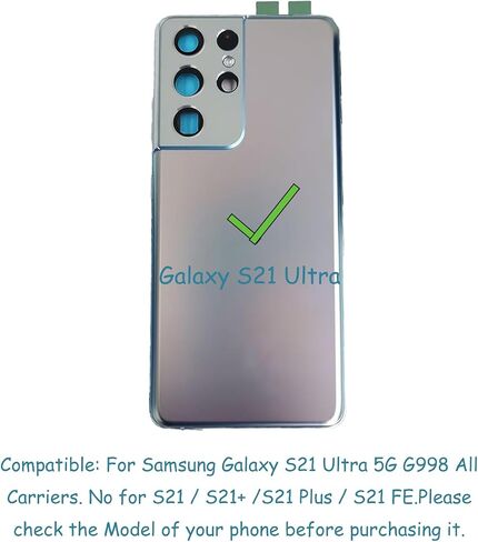 Galaxy S21 Ultra Back Glass Cover Replacement for Samsung Galaxy S21U S21 Ultra 5G SM-G998B G998U G998U1 G998W Housing Door with Camera Glass Lens Pre-Install Tapes + repair Tool Kits (Phantom Silver) in Saudi Arabia