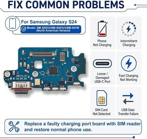 USB-C Charging Port Board with Sim Card Reader Compatible with Samsung Galaxy S24 5G (North American Version) in Saudi Arabia
