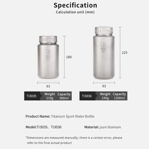 Keith Titanium Water Bottle Lightweight Wide Mouth Camping Water Bottle Cup Hiking Climbing Cycling with Storage Bag (30oz Ti3035) in Saudi Arabia