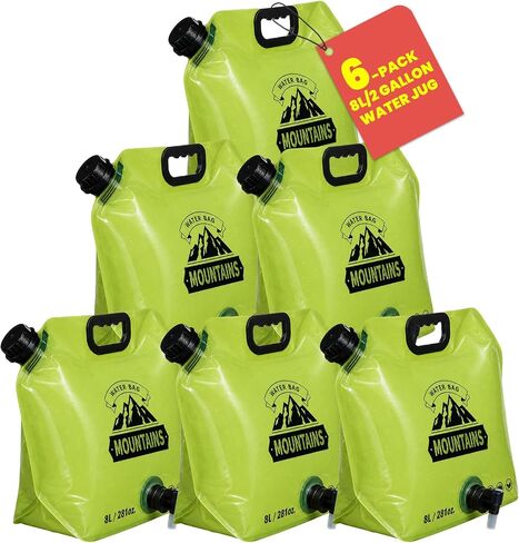 6Pack Collapsible Water Container 8L/2 Gallon Water Jug with Spigot, Reusable Water Storage Bag for Camping, Hiking, Emergency Preparedness, Survival Gear and Outdoor Travel in Saudi Arabia