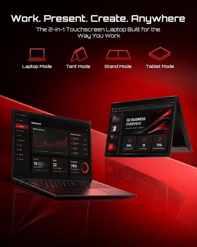 15.6" 2-in-1 Touchscreen Laptop, Core i3-10100Y, 16GB RAM, 256GB SSD, Black in Saudi Arabia