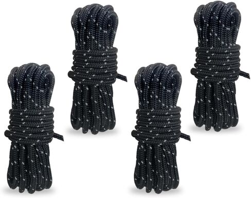 4 Pack 4mm Guy Lines Nylon Reflective Tent Tarp Rope, Outdoor Lightweight Paracord for Camping, Hiking, Backpacking, 52ft（Black in Kuwait