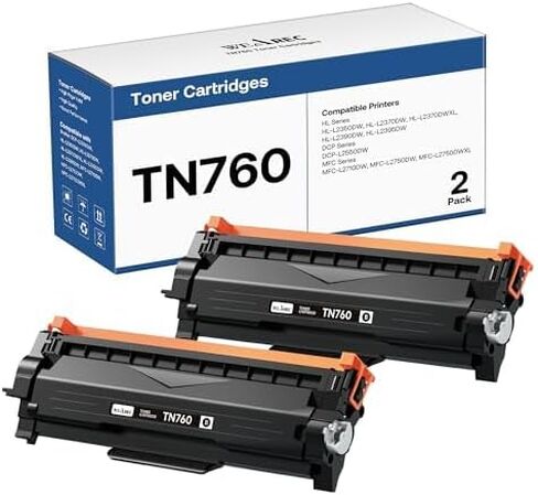 TN760 Toner Cartridges Replacement for Brother Toner TN-730/TN-760 Compatible HL-L2350DW MFC-L2710DW MFC-L2750DW HL-L2395DW HL-L2370DW DCP-L2550DW HL-L2390DW (Black, 2 Pack) in Kuwait