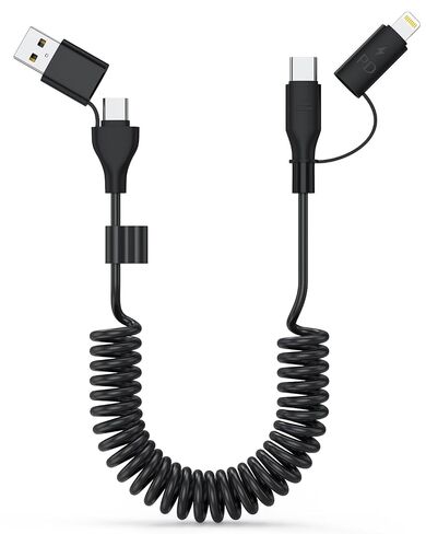 Car Carplay Cable, Coiled USB C and Lightning Cable 2-in-1, 60W 3A USB-C to Lightning Cable Type C to USBC Fast Charging Cord for Cell Phones/Tablets, Support iPhone CarPlay & Android Auto, 4FT/Pink in Kuwait