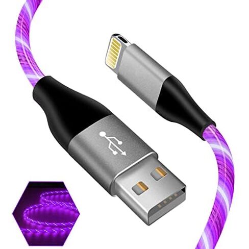 LED iPhone Light up Charger Cable, | Apple MFi Certified | USB A to Lightning Fast Charging Cord Compatible with iPhone 13 Pro Max 12 Mini 11 X XS XR 8 7P 6S 5S iPad iPod Touch More (6FT, Purple) in Saudi Arabia