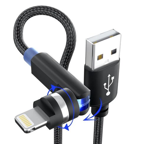90 Degree iPhone Charger Cable Swivel Cord with 360° Rotating Head - 6.6FT Right Angle Lightning Cable 360° iPhone Cord with MFi, 2.4A Fast Charging, Data Sync, Apple Carplay for iPhone14 13 12 11 X 8 in Kuwait