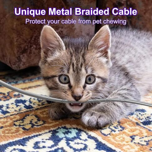 6FT Chew Proof iPhone Charger Cord - MFi Certified Silver Metal Braided USB to Lightning Cable, Metal Dog Cat Chew Proof iPhone Charging Cord with Data Transfer, for iPhone 14 13 12 11 X XS XR 8 7 6 5 in Saudi Arabia