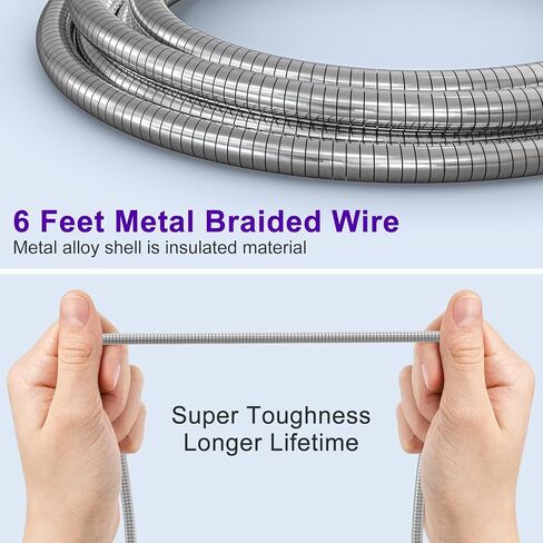 6FT Chew Proof iPhone Charger Cord - MFi Certified Silver Metal Braided USB to Lightning Cable, Metal Dog Cat Chew Proof iPhone Charging Cord with Data Transfer, for iPhone 14 13 12 11 X XS XR 8 7 6 5 in Saudi Arabia
