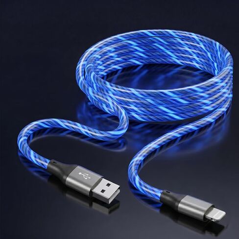 سلك شاحن iPhone مضيء، كابل Lightning LED، سلك شاحن USB A معتمد من MFi إلى iPhone مع ضوء LED، سلك مزامنة بيانات الشحن السريع لهاتف iPhone 14/13/12المزيد in Kuwait