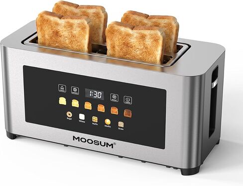 Touch Screen 4 Slice Toaster with Wide 1.6" Slots & Memory Lift, Stainless Steel Smart Digital Toaster with Timer, 6 Browning Levels, Defrost & Reheat, For Bagel & Waffle in Saudi Arabia