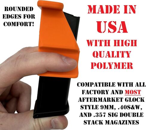 Magazine Loader for Glock 17 17L 18 19 19X 22 23 24 26 27 31 32 33 34 35 37 38 39 45 47 9mm/.40/.357/.45 GAP (NOT .45 ACP), Shield Arms, PSA Dagger, Ruger RXM | Large Top Handle and Side Flanges | USA in Saudi Arabia