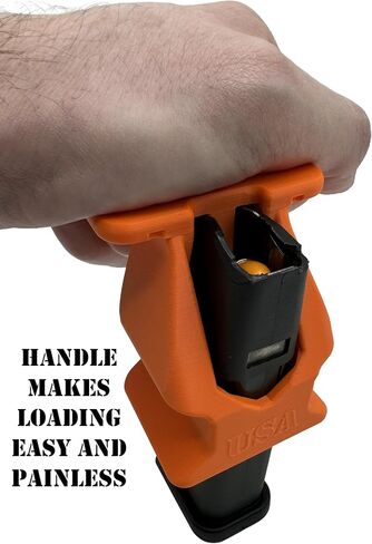 Magazine Loader for Glock 17 17L 18 19 19X 22 23 24 26 27 31 32 33 34 35 37 38 39 45 47 9mm/.40/.357/.45 GAP (NOT .45 ACP), Shield Arms, PSA Dagger, Ruger RXM | Large Top Handle and Side Flanges | USA in Saudi Arabia