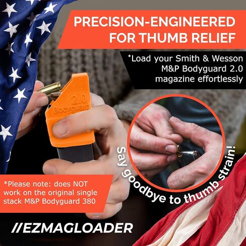 EZMAGLOADER Speed Loader for the Smith & Wesson M&P Bodyguard 2.0 .380 Easy Pain-Free Loading, Comfortable Grip, Gun Magazine Loader Accessories, Large Flanges for Thumb Relief (Orange) in Saudi Arabia