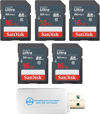مجموعة بطاقات SanDisk Ultra UHS-I Class 10 بسعة 16 جيجابايت SDHC SDSDUNS-016G-GN3IN مكونة من 5 بطاقات in Kuwait
