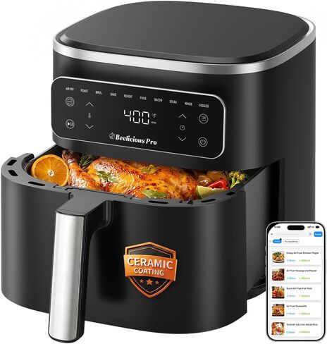 Beelicious Pro 10-in-1 MicroTemp Air Fryer 6.5QT, PFAS-Free Ceramic Coating Airfryers, Nonstick & Dishwasher Safe, AI-Powered E-Recipes, Shake Reminder, Compact, Digital Display BAF-8601 in Kuwait