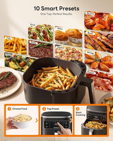 Beelicious Pro 10-in-1 MicroTemp Air Fryer 6.5QT, PFAS-Free Ceramic Coating Airfryers, Nonstick & Dishwasher Safe, AI-Powered E-Recipes, Shake Reminder, Compact, Digital Display BAF-8601 in Kuwait