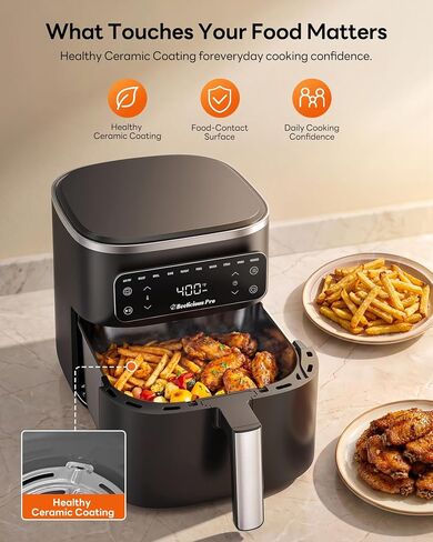 Beelicious Pro 10-in-1 MicroTemp Air Fryer 6.5QT, PFAS-Free Ceramic Coating Airfryers, Nonstick & Dishwasher Safe, AI-Powered E-Recipes, Shake Reminder, Compact, Digital Display BAF-8601 in Kuwait