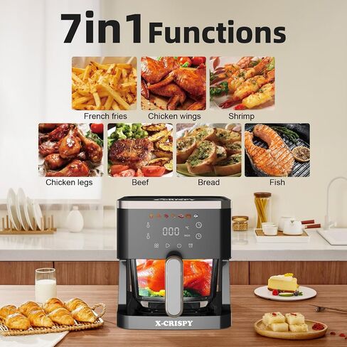 APSARAS USA Air Fryer Glass, 5.2QT Convection Oven Glass Air Fryer Non Toxic, Transparent Fry Bowl | Cook Shrimp, Steak, Fries, Wings, Chicken & More | Precise Temperature Control & Time in Kuwait