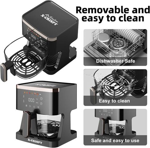 APSARAS USA Air Fryer Glass, 5.2QT Convection Oven Glass Air Fryer Non Toxic, Transparent Fry Bowl | Cook Shrimp, Steak, Fries, Wings, Chicken & More | Precise Temperature Control & Time in Kuwait