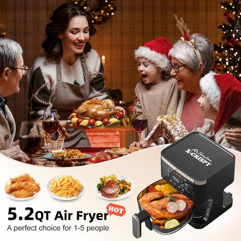 APSARAS USA Air Fryer Glass, 5.2QT Convection Oven Glass Air Fryer Non Toxic, Transparent Fry Bowl | Cook Shrimp, Steak, Fries, Wings, Chicken & More | Precise Temperature Control & Time in Kuwait