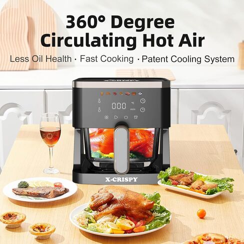 APSARAS USA Air Fryer Glass, 5.2QT Convection Oven Glass Air Fryer Non Toxic, Transparent Fry Bowl | Cook Shrimp, Steak, Fries, Wings, Chicken & More | Precise Temperature Control & Time in Kuwait