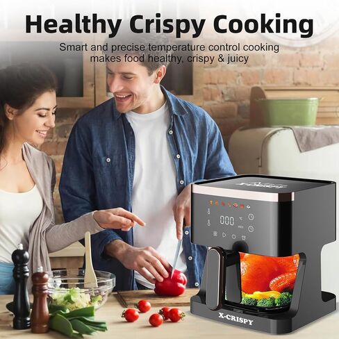 APSARAS USA Air Fryer Glass, 5.2QT Convection Oven Glass Air Fryer Non Toxic, Transparent Fry Bowl | Cook Shrimp, Steak, Fries, Wings, Chicken & More | Precise Temperature Control & Time in Kuwait