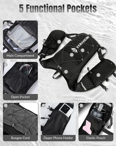 Ultralight Hydraion Running Vest with 2L Water Bladder for Men Women, Waterproof Water Backpack with Zipper Phone Pocket, Multipocket Hydropack Vest for Cycling Running Marathon Jogging, Black in Kuwait
