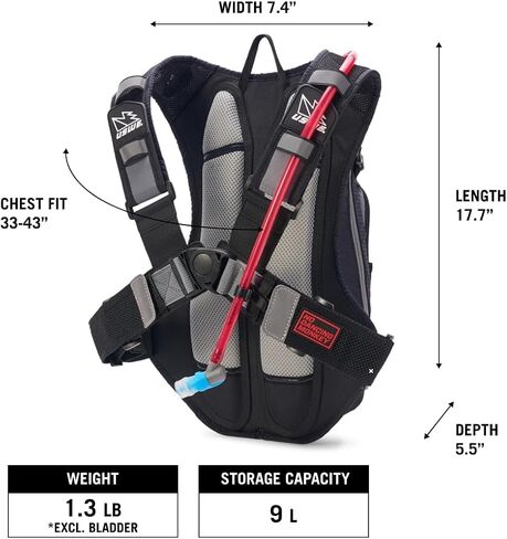 USWE Airborne Limited Race Edition with Water Bladder Included, Hydration Backpack for Men and Women, Ideal for MTB, Cycling, Mountain Biking (9L, Black Grey) in Kuwait