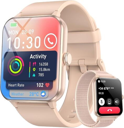 Blackview 2026 Smart Watch (Answer/Make Calls), Fitness Watch for Men and Women with Heart Rate/SpO2/Sleep Monitor/2 Straps, 100+ Sports Modes, IP68 Waterproof Activity Tracker for Android/iPhone in Kuwait
