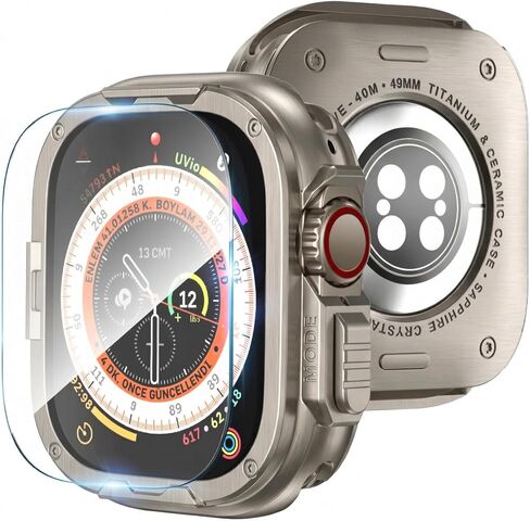 Titanium Rugged Case Compatible with Apple Watch Ultra 3/2/1 49mm, 2 in 1 Full Coverage Metal Cover with Screen Protector, Lightweight Protective Pure Titanium Bumper for iWatch Case 49 mm, Ti in Saudi Arabia