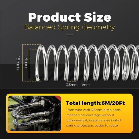 Hydraulic Hose Protector 1/2 Inch - 20 Ft 304 Stainless Steel Spring Hose Sleeve, 13mm ID 15mm OD Spiral Cable Guard for Flexible Hoses, Cables, Hydraulic Lines, Heavy Machinery in Kuwait