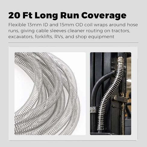 Hydraulic Hose Protector 1/2 Inch - 20 Ft 304 Stainless Steel Spring Hose Sleeve, 13mm ID 15mm OD Spiral Cable Guard for Flexible Hoses, Cables, Hydraulic Lines, Heavy Machinery in Kuwait