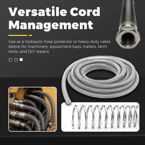 Hydraulic Hose Protector 1/2 Inch - 20 Ft 304 Stainless Steel Spring Hose Sleeve, 13mm ID 15mm OD Spiral Cable Guard for Flexible Hoses, Cables, Hydraulic Lines, Heavy Machinery in Kuwait
