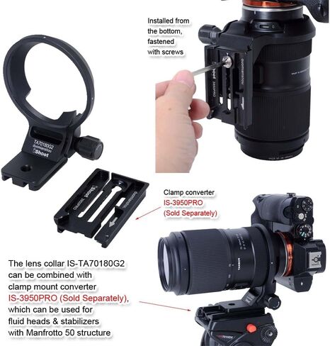 طوق العدسة يدعم حلقة تثبيت حامل ثلاثي الأرجل متوافقة مع Tamron 70-180 مم F2.8 Di III VC VXD G2 A065 E-Mount، حامل دعامة Arca-Swiss Fit لوحة إطلاق سريعة لمشبك الرأس ومثبت Arca Fit in Kuwait