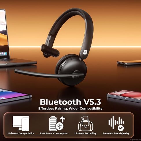 Dytole Wireless Headset with Mic for Work, Bluetooth Headset with Mic, AI Noise Cancelling, 65H Battery & Mute Function, Single-Ear Wireless Headset & USB Dongle, Fit for PC/Laptop/Teams/Call Center in Saudi Arabia