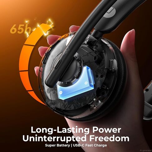 Dytole Wireless Headset with Mic for Work, Bluetooth Headset with Mic, AI Noise Cancelling, 65H Battery & Mute Function, Single-Ear Wireless Headset & USB Dongle, Fit for PC/Laptop/Teams/Call Center in Saudi Arabia
