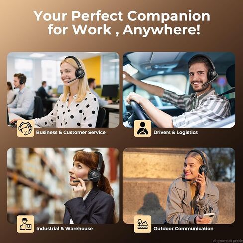 Dytole Wireless Headset with Mic for Work, Bluetooth Headset with Mic, AI Noise Cancelling, 65H Battery & Mute Function, Single-Ear Wireless Headset & USB Dongle, Fit for PC/Laptop/Teams/Call Center in Saudi Arabia
