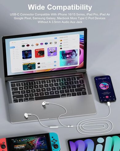 iPhone 17e 17 16 USB C Wired Headphones with Mic, Noise Cancelling Earbuds in Kuwait