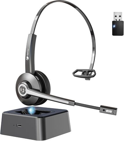Earbay Trucker Bluetooth Headset, Wireless Headset with Mic for Work Noise Canceling & USB Dongle, Bluetooth Headphones with Microphone Mute & Charing Dock for Trucker/Meeting/Remote Work/PC/Office in Kuwait